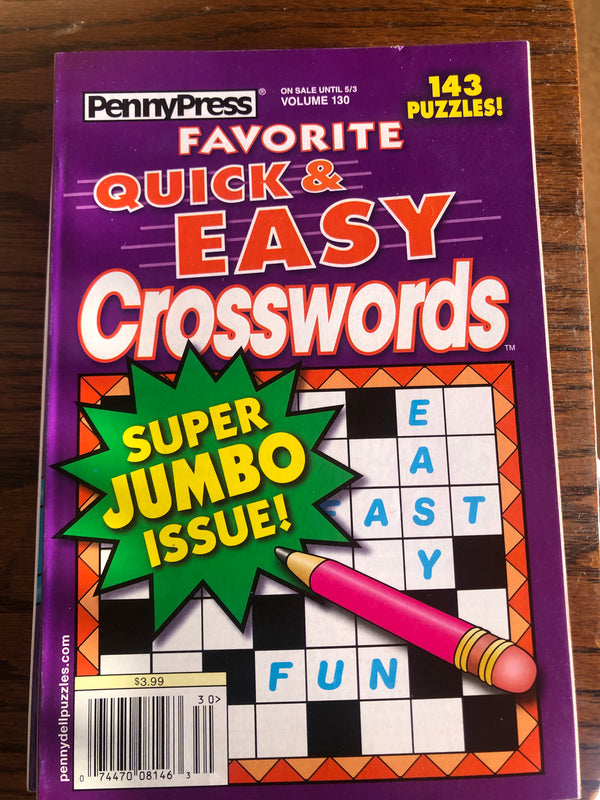 Favorite Quick and Easy Crosswords: Super Jumbo Issue! Penny Press This Super Jumbo Issue of Favorite Quick and Easy Crosswords will challenge and entertain puzzle enthusiasts of all levels. With expanded grids and a wide range of clues, this edition offe
