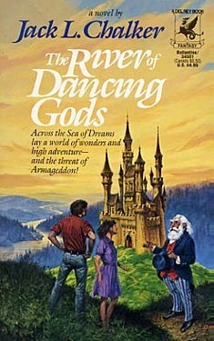 The River of Dancing Gods Jack L Chalker Life had not been kind to Joe and Marge. Now, according to the stranger who met them on a road that wasn't there, they were due to die in nineteen minutes, eighteen seconds. But the ferryboat that waited to take th