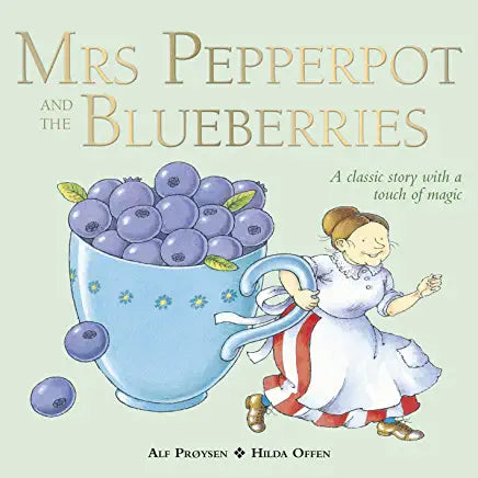 Mrs Pepperpot and the Blueberries Alf ProysenWhen Mrs Pepperpot goes to pick blueberries in the woods, she suddenly shrinks -- OH NO! There are lots of hungry animals there -- what if she might get eaten? First there's a fox, then a wolf and then a BEAR.