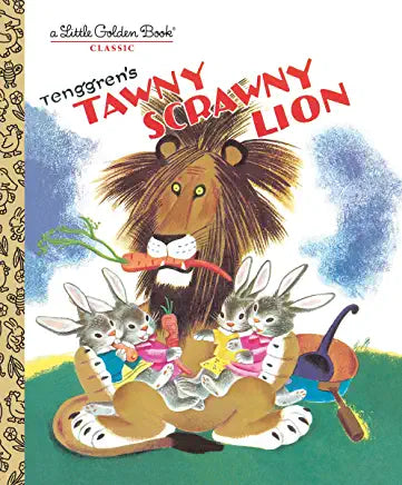 Tawny Scrawny Lion A Little Golden BookOnce there was a tawny scrawny lion who chased monkeys on Monday—kangaroos on Tuesday—zebras on Wednesday—bears on Thursday—camels on Friday—and on Saturday, elephants!So begins the funny, classic Golden story of a f