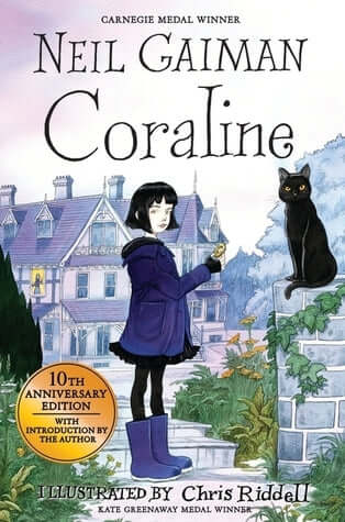 Coraline Neil GaimaanTenth anniversary edition of Neil Gaiman's modern classic, brilliantly illustrated by Chris Riddell, with a new foreword by the author."There is something strange about Coraline's new home. It's not the mist, or the cat that always se